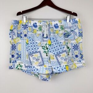 J. Crew Cotton Pajama Shorts White Brilliant Ocean Print Size XL NWOT